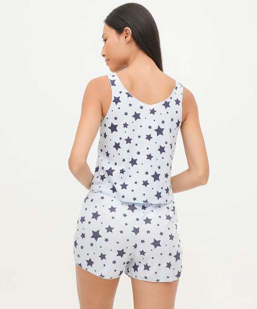 Pijama Feminino Canelado Estrela Sem Manga Marisa