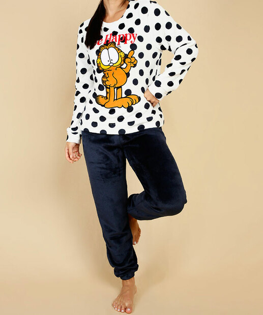Pijama Feminino Fleece Estampado Manga Longa Garfield