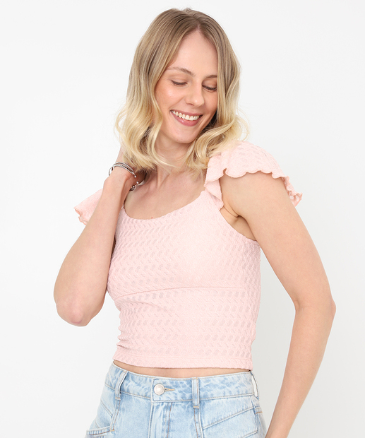 Image_Blusa Feminina Textura Manga Curta Borboleta Marisa Rosa
