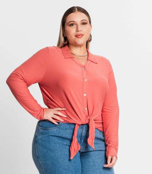 Camisa Feminina Plus Size Em Viscose Secret Glam Laranja