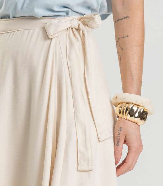 Saia Feminina Midi Envelope Dianna Bege
