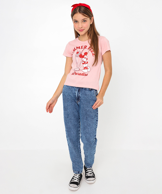 Camiseta Juvenil Estampa Mickey Disney Tam 10 a 16 Rosa