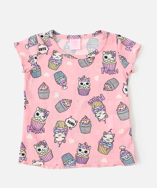 Conjunto Infantil Estampa Gatinhos Marisa Tam 1 a 3 Rosa