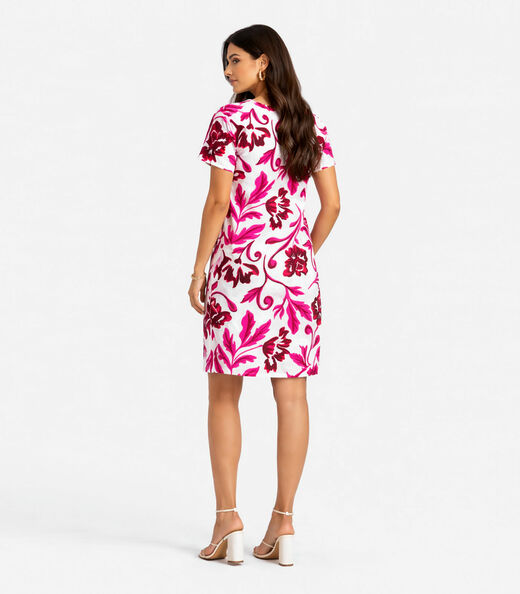 Vestido Curto Estampado Com Peitilho Infinita Cor Bege