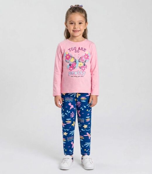 Image_Conjunto Algodão Menina Blusa Longa E Calça Select Rosa