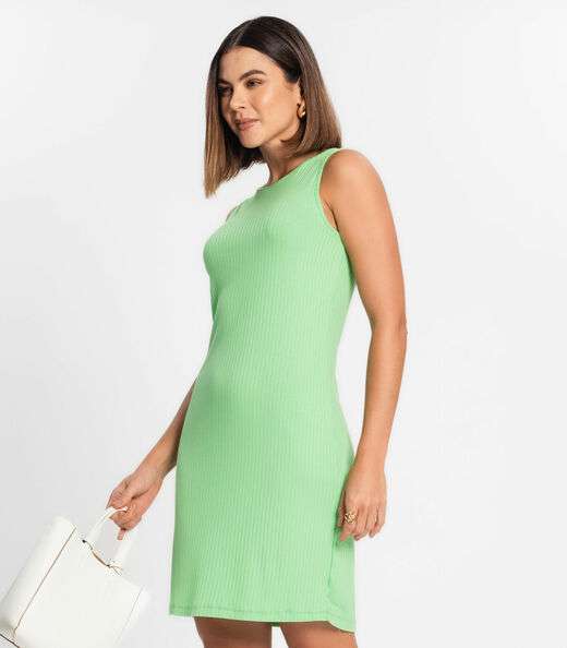 Vestido Curto Em Ribana Canelada Rovitex Verde