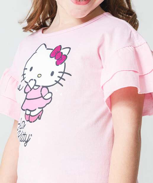 Blusa Infantil Hello Kitty Sanrio Tam 4 a 10 Rosa