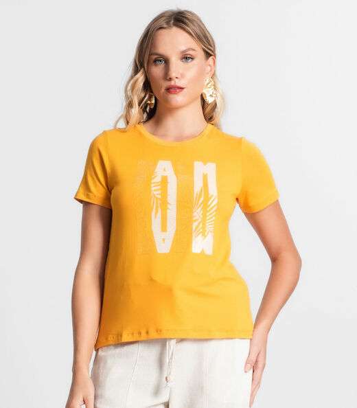 T-shirt Viscotorcion Feminina Estampada Endless Amarelo