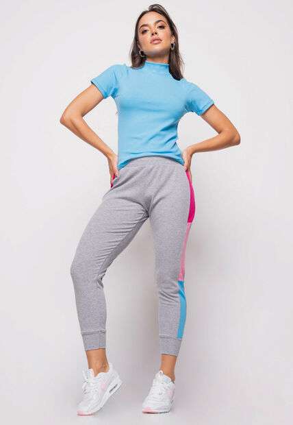 Blusa  Gola Alta Malha Canelada Azul