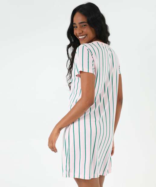 Camisola Listrada Manga Curta Snoopy Rosa