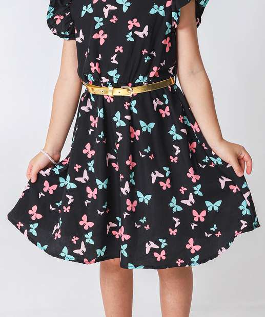 Vestido Infantil Borboletas Babado Preto Marisa Tam 4 a 10