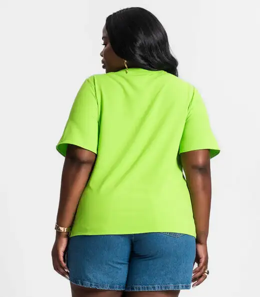 Blusa Plus Size Feminina Decote V Secret Glam Verde