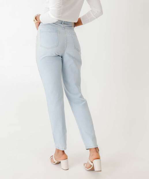 Calça Mom Jeans Bolsos Cintura Alta