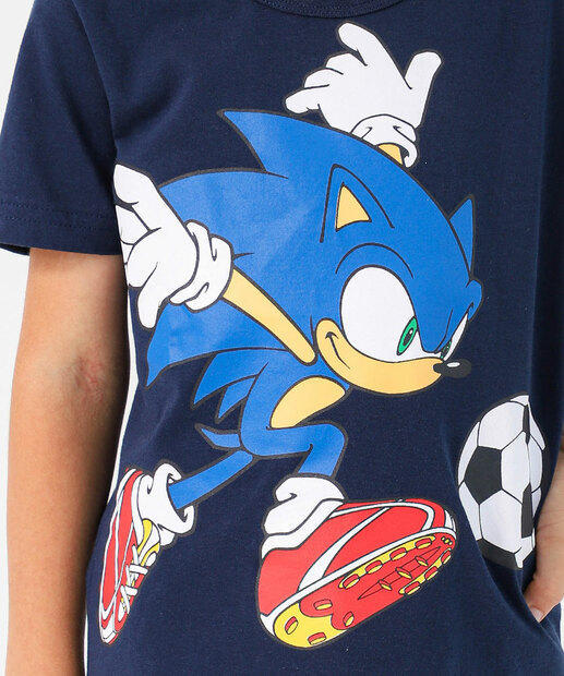 Camiseta Infantil Estampa Sonic Tam 4 a 10 Azul