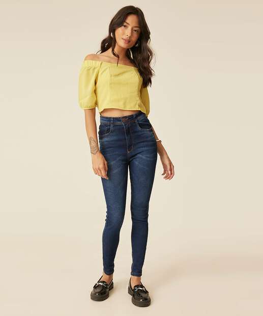 Calça Jeans Cigarrete Feminina Bolsos  