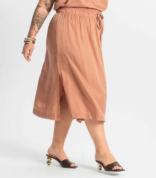 Saia Midi Plus Size Secret Glam Marrom