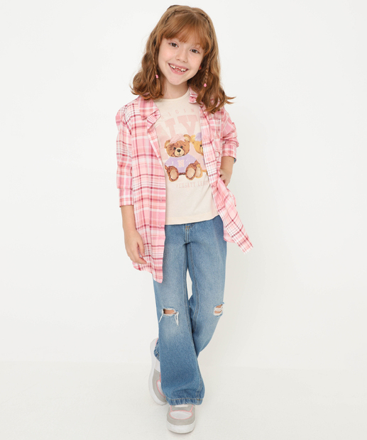 Camisa Infantil Xadrez Bolso Marisa Tam 4 a 10 Rosa