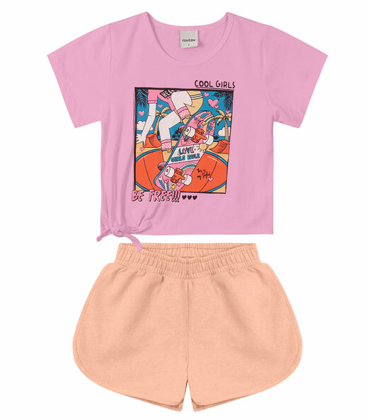 Conjunto Infantil Feminino Skate Rovitex Kids Rosa