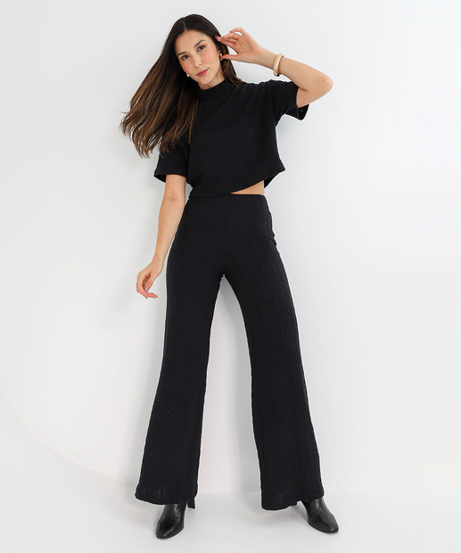 Blusa Cropped Feminino Jacquard Textura Marisa Preto