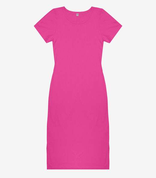 Vestido Midi Ribana Canelada Básico Rovitex Rosa