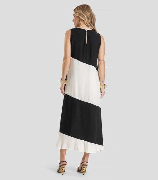 Vestido Super Midi Bicolor Dianna Preto