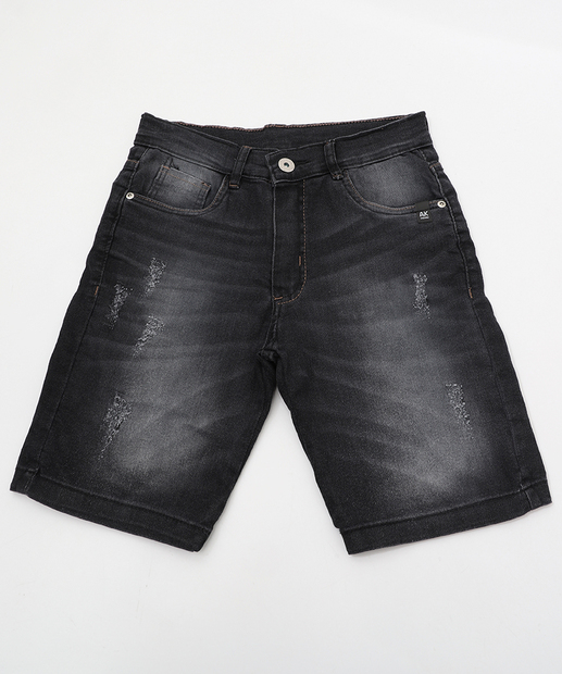 Image_Bermuda Juvenil Jeans Bolsos Puídos Tam 10 a 16 Preto