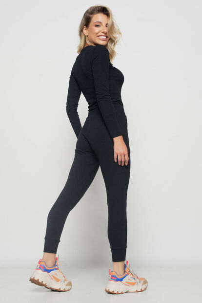 Kit 3 Blusas  Básica Manga Longa e Gola Redonda Canelada Preta, Branca e Mescla