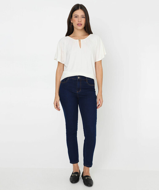 Blusa Feminina Pregas Manga Curta Marisa Off White
