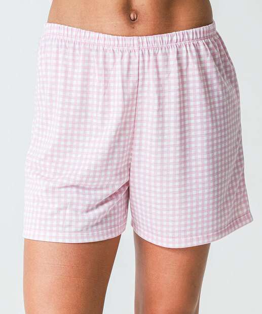 Pijama Feminino Recorte Renda Xadrez Marisa Rosa