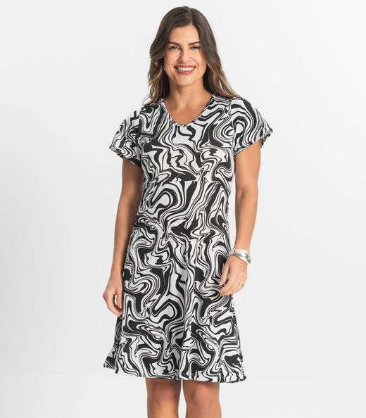Vestido Feminino Evasê Estampado Select Preto