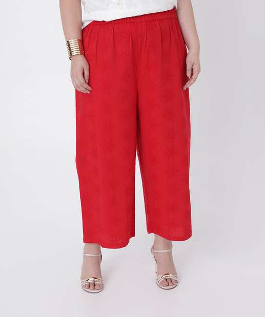 Calça Plus Size Feminina Pantacourt Bordado Marisa Vermelho