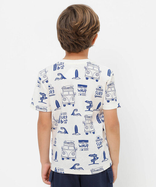 Camiseta Infantil Textura Estampada MR Tam 4 a 10 Off White