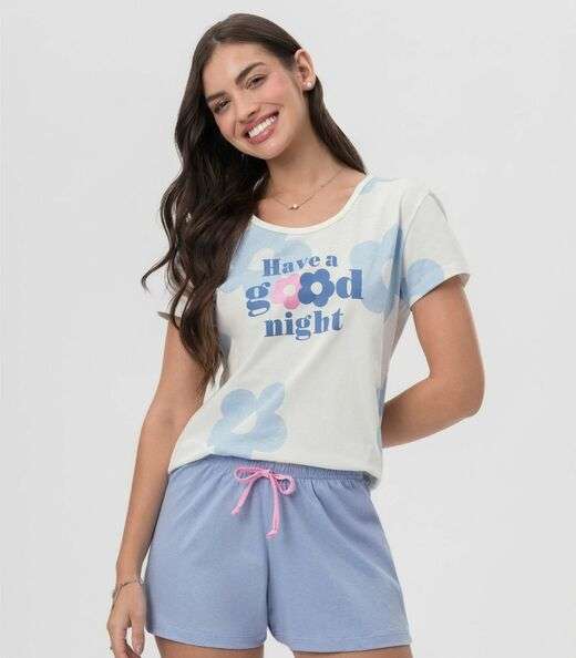 Short Doll Feminino Estampado Mensageira Da Paz Bege