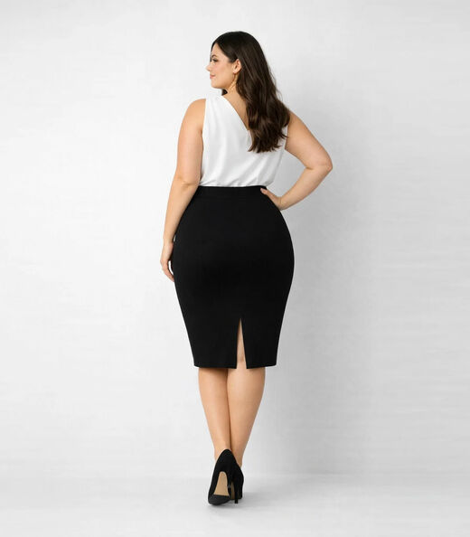 Saia Feminina Plus Size Em Bengaline Renaluci Preto