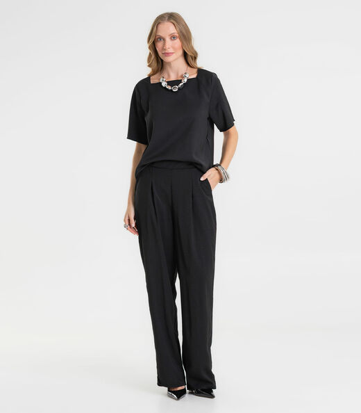 Blusa Feminina Decote Quadrado Em Tecido Rovitex Preto