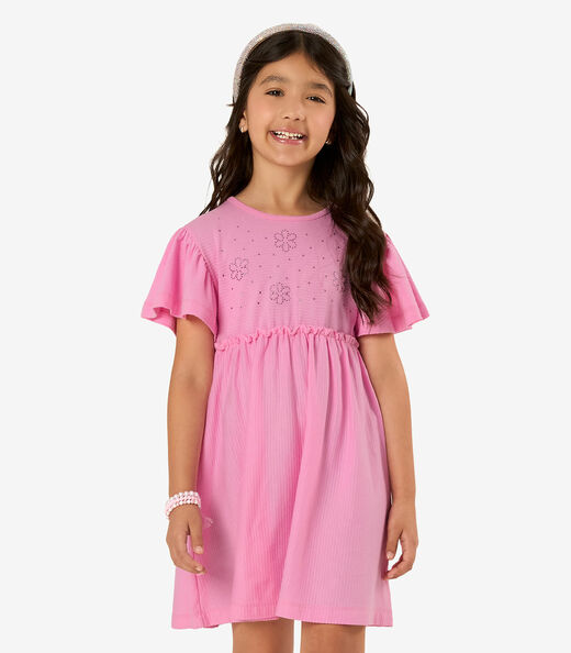 Image_Vestido Infantil Malha Texturizada Rovi Kids Rosa