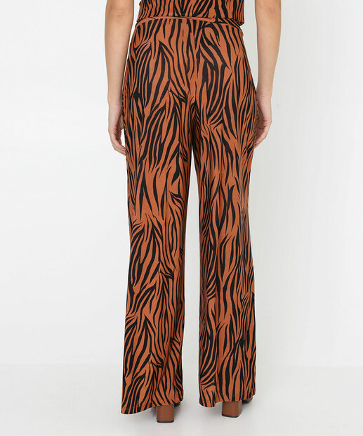 Calça Pantalona Feminina Animal Print Marisa Marrom