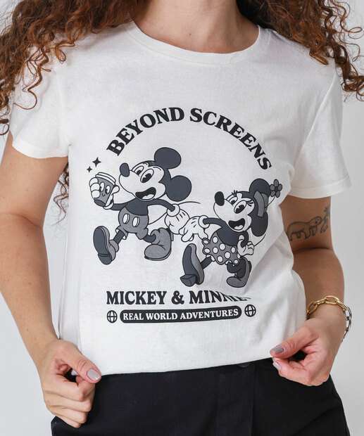 Camiseta Feminina Minnie E Mickey Off White