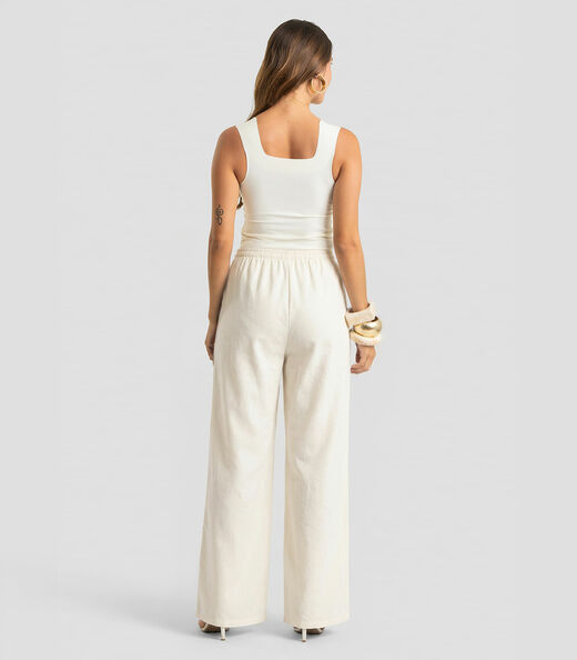 Calça Feminina Shape Pantalona Em Linho Dianna Bege
