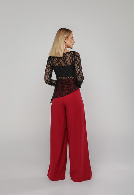 Blusa De Renda Assim?trica Manga Longa Preto Salvatore