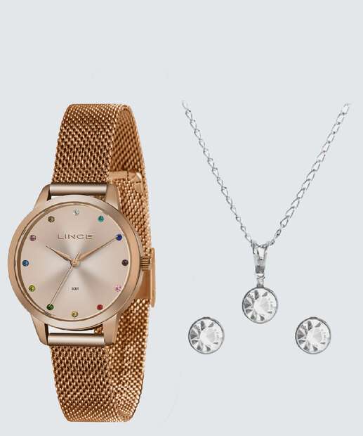 Kit Relógio Feminino Strass Lince LRR4702L KO28R1RX  