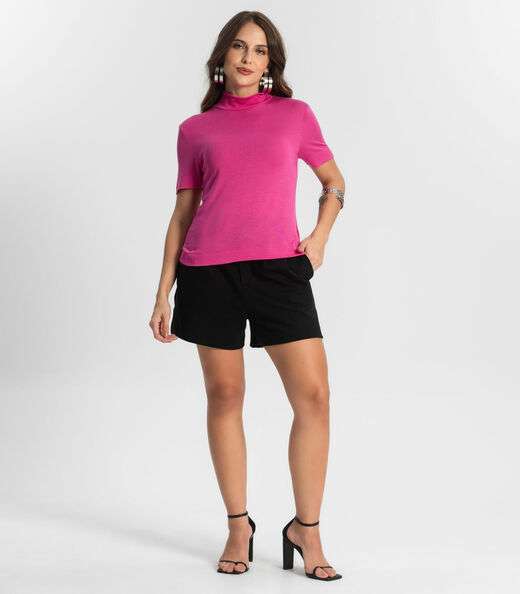 Blusa Feminina Gola Alta ViscoTrico Básica Endless Rosa