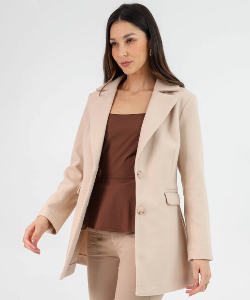 Casaco Feminino Polivelour Botões Marisa Bege