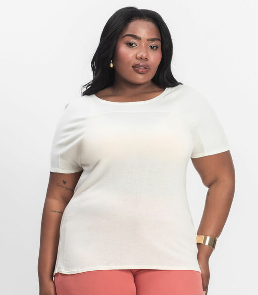 Blusa Visco Tricot Plus Size Secret Glam Bege