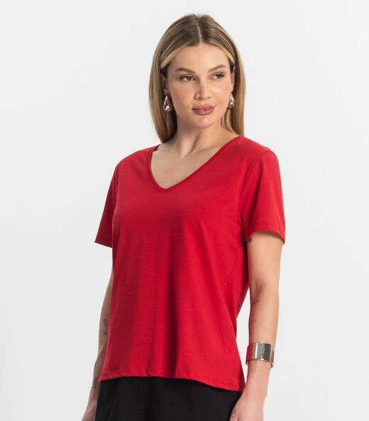 Blusa Básica Feminina Meia Malha Rovitex Vermelho