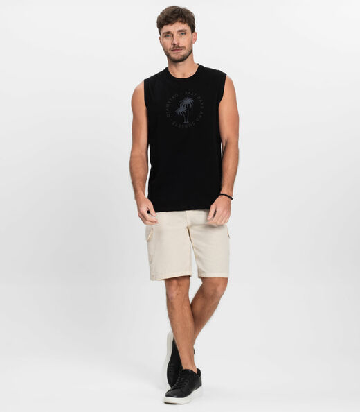 Regata Plus Masculina Malha Maquinetada Diametro Preto