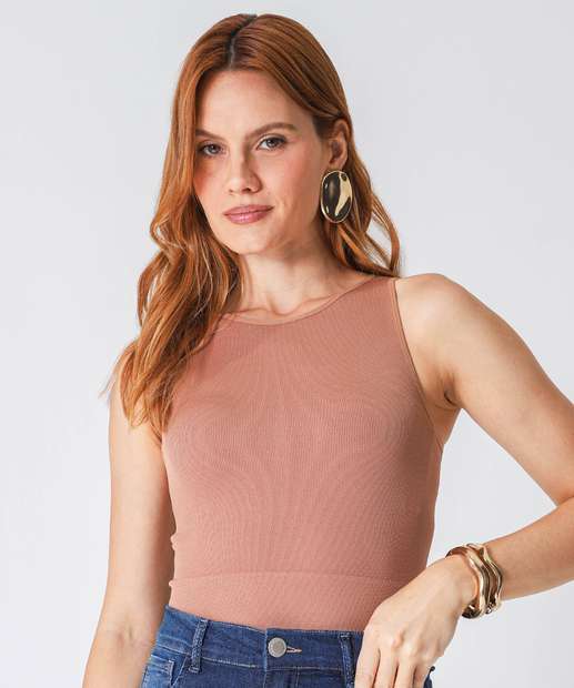 Image_Blusa Regata Feminina Sem Costura Canelada Marisa Marrom