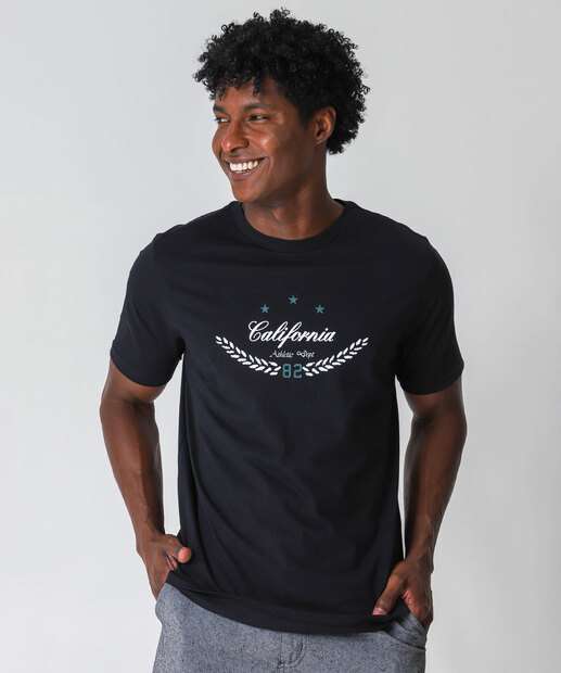 Image_Camiseta Masculina Estampada Manga Curta Marisa Preto