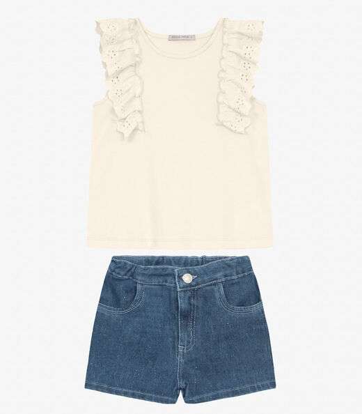 Conjunto Blusa Com Shorts Infantil Trick Nick Bege