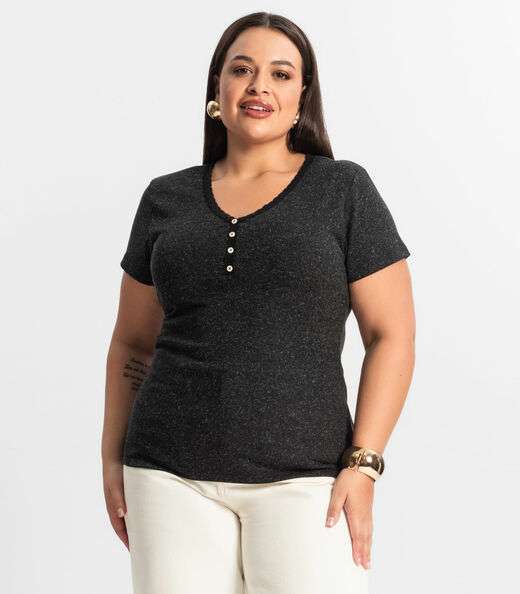 Blusa Feminina Manga Curta Ribana De Linho KO Preto